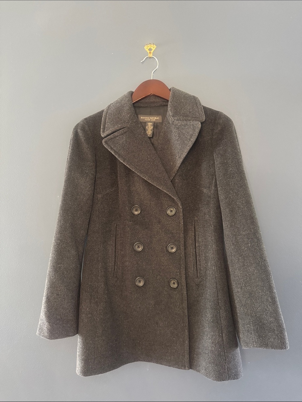 Banana Republic Women's Charcoal Wool Peacoat X Small Winter Dress Jacket Nice